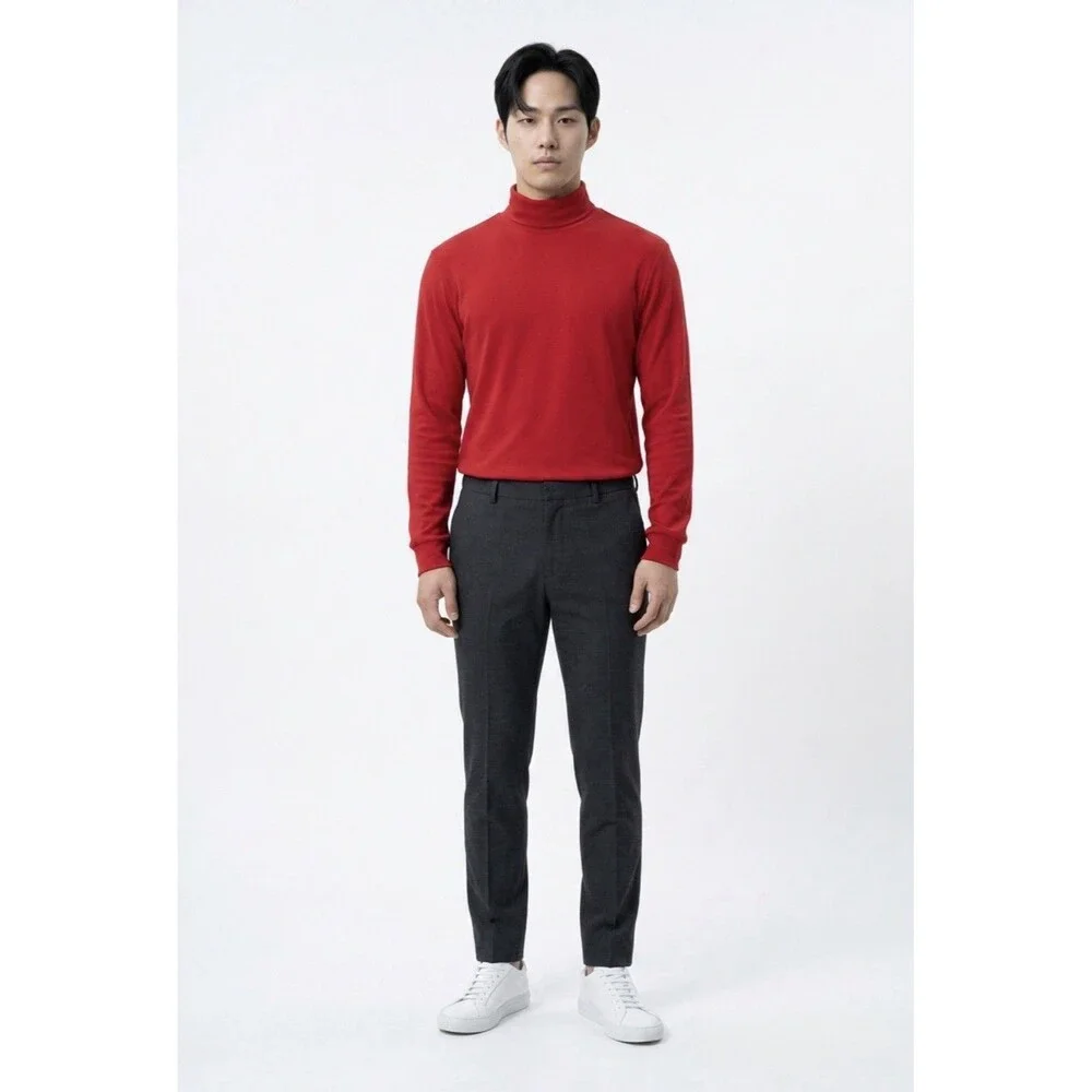 Eddie Bauer - Mens Turtleneck Red Shirt Size M Cotton